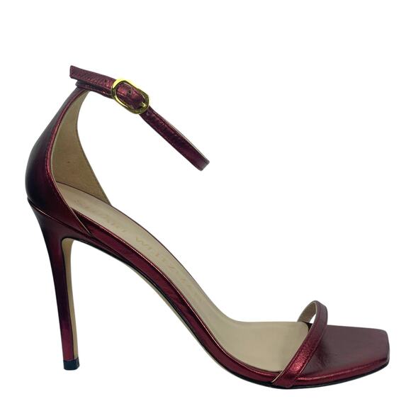 Stuart Weitzman Nudistcurve 100 Strap Sandals Liquid Metallic Red Size 8 - Picture 3 of 11